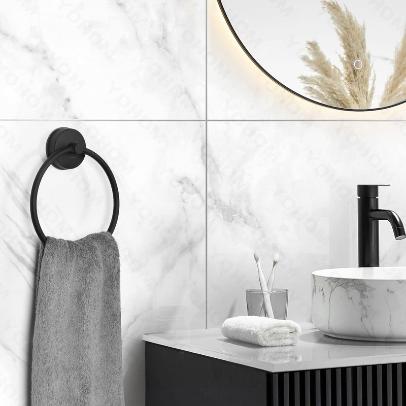 OHOM Suction Cup Towel Ring Matte Black Hand Towel Holder for Bathroom Stainless Steel Vacuum Suction Washcloth Holder Dish Towel Hanger for Shower Wall No Drill - Image 4